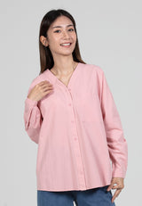 Forest Ladies Oversized Cotton Poplin V-Neck Blouse Women Long Sleeve Plain Blouse | Baju Perempuan -  822392