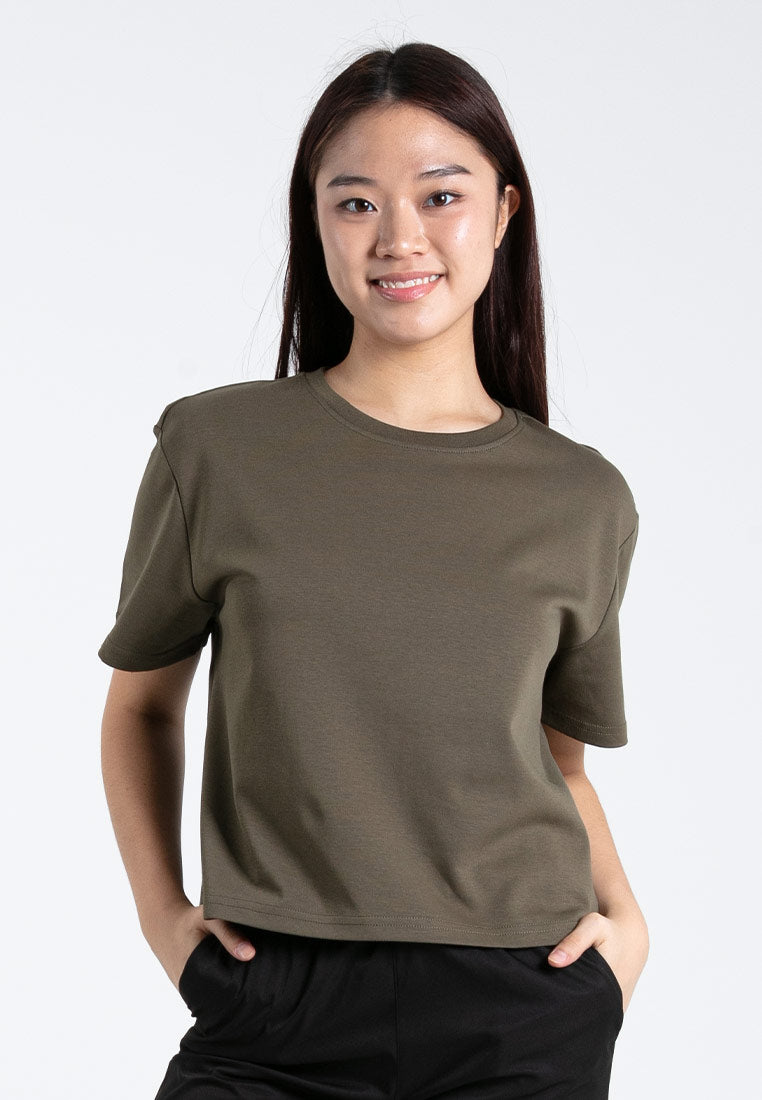 Forest Ladies Heavy Weight Cotton Boxy-Cut Round Neck Tee Ladies Casual Loose Fit Crop Top - 822403