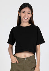 Forest Ladies Cotton Interlock Raglan Sleeve Round Neck Plain Cropped Top Ladies Casual Crop T-Shirt - 822407