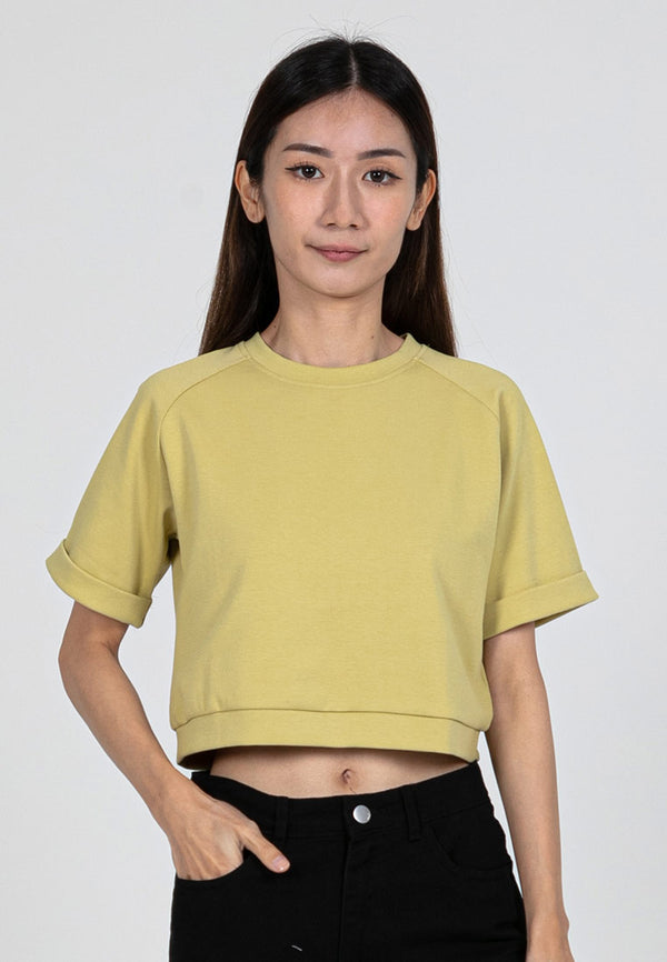 Forest Ladies Cotton Interlock Raglan Sleeve Round Neck Plain Cropped Top Ladies Casual Crop T-Shirt - 822407