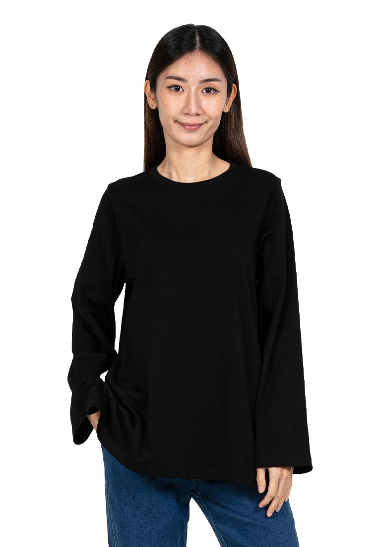 Forest Ladies Cotton Interlock Long Sleeve Round Neck T-Shirt Women Loose Fit | Baju Lengan Panjang Perempuan- 822414