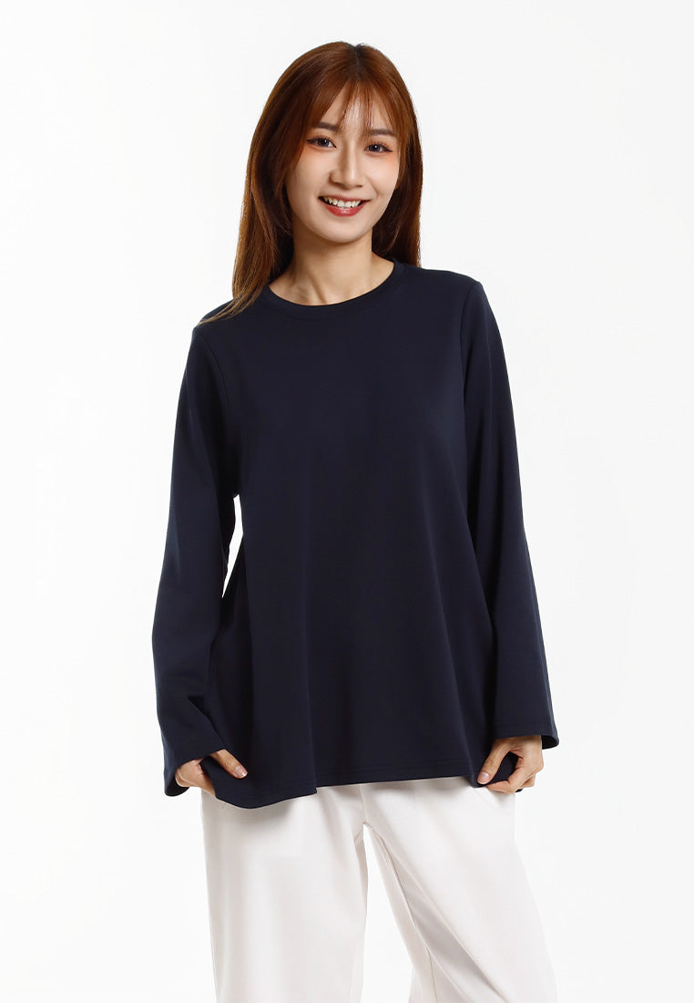 Forest Baju Lengan Panjang Perempuan | Forest Ladies Cotton Interlock Long Sleeve Round Neck T-Shirt Loose Fit - 822414