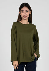 Forest Ladies Cotton Interlock Long Sleeve Round Neck T-Shirt Women Loose Fit | Baju Lengan Panjang Perempuan- 822414