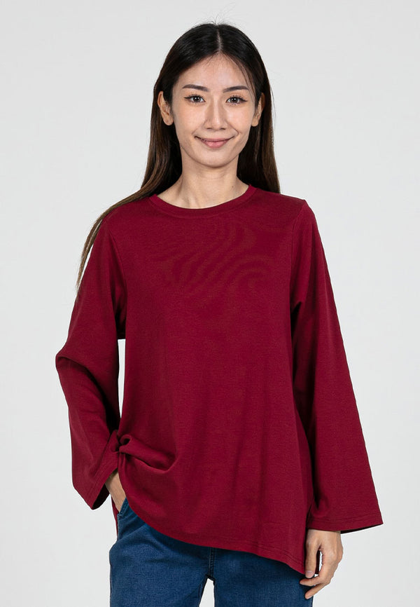 Forest Baju Lengan Panjang Perempuan | Forest Ladies Cotton Interlock Long Sleeve Round Neck T-Shirt Loose Fit - 822414