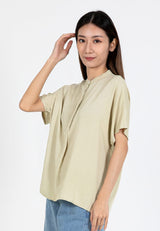 Forest Ladies Rayon Lyocell Band Collar Plain Blouse Women Short Sleeve Blouse | Baju Kemeja Perempuan - 822415