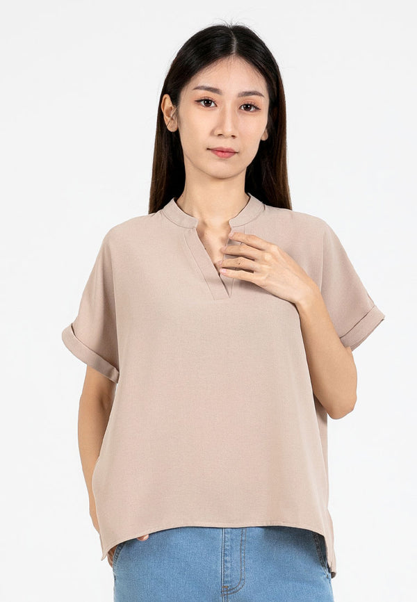 Forest Ladies Polyester Collar Plain Blouse Women Short Sleeve Blouse | Baju Perempuan - 822417