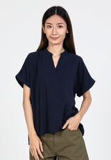 Forest Ladies Polyester Collar Plain Blouse Women Short Sleeve Blouse | Baju Perempuan - 822417