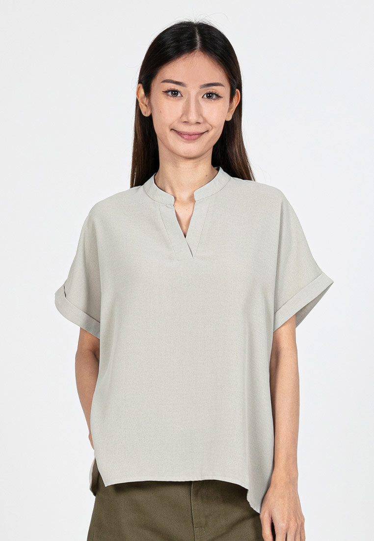 Forest Ladies Polyester Collar Plain Blouse Women Short Sleeve Blouse | Baju Perempuan - 822417