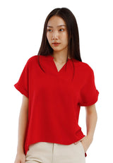 Forest Ladies Polyester Collar Plain Blouse Women Short Sleeve Blouse | Baju Perempuan - 822417