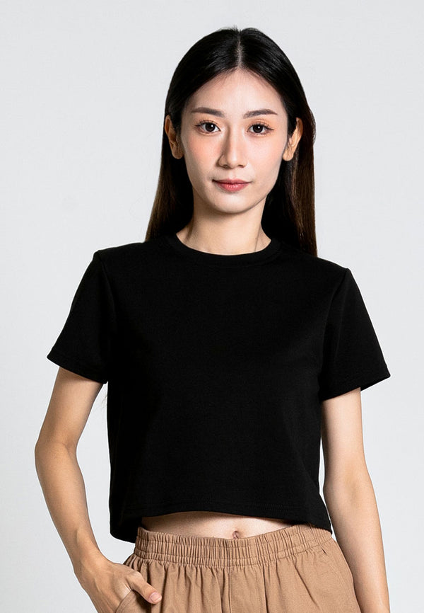 Forest Ladies Cotton Interlock Short Sleeve Round Neck T-Shirt Women Casual Plain Cropped Top - 822421