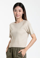 Forest Ladies Round Neck Knit Top Women Raglan Sleeve Cropped Top - 822426