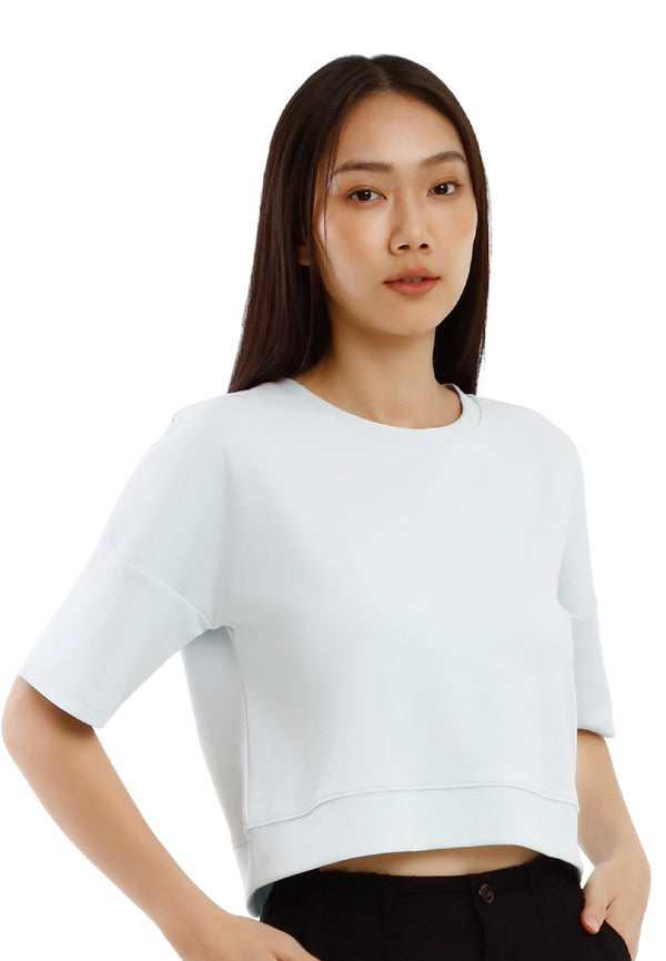 Forest Ladies Cotton Interlock Oversized Short Sleeve Round Neck T-Shirt Women Plain Tee Cropped Top - 822431