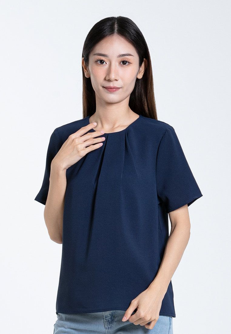 Forest Ladies Polyester Pleated Blouse Women Short Sleeve Blouse - 822456