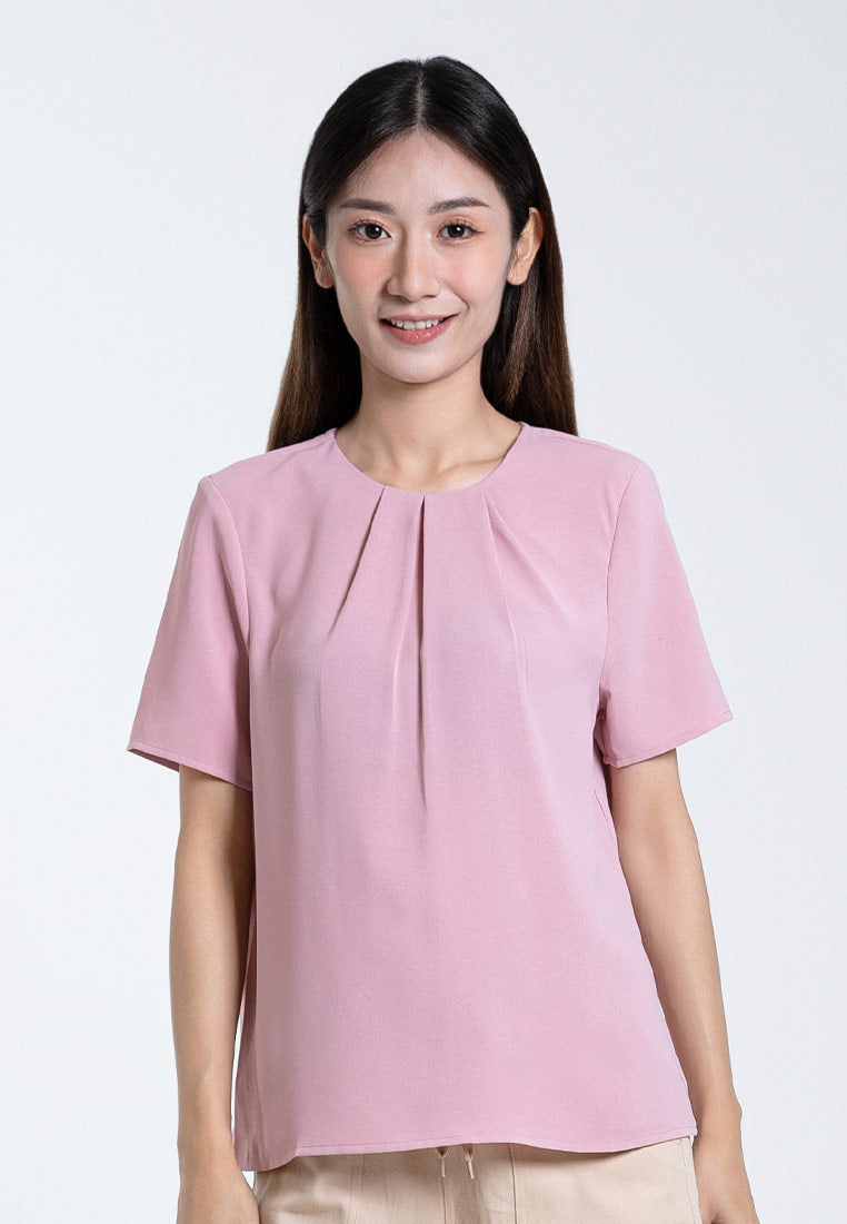 Forest Ladies Polyester Pleated Blouse Women Short Sleeve Blouse - 822456