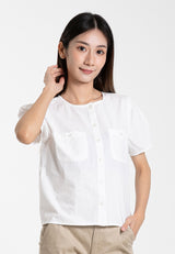 Forest Ladies Cotton Button Blouse Women Short Sleeve Pocket Blouse - 822458