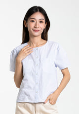 Forest Ladies Cotton Button Blouse Women Short Sleeve Pocket Blouse - 822458