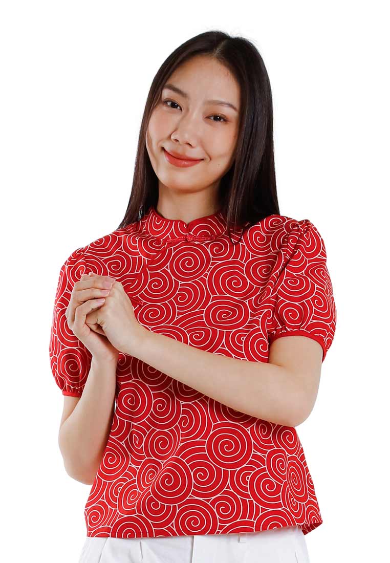 Forest Mandarin Collar Printed Ladies Cheongsam Top | CNY 2025 Family Wear - 822463