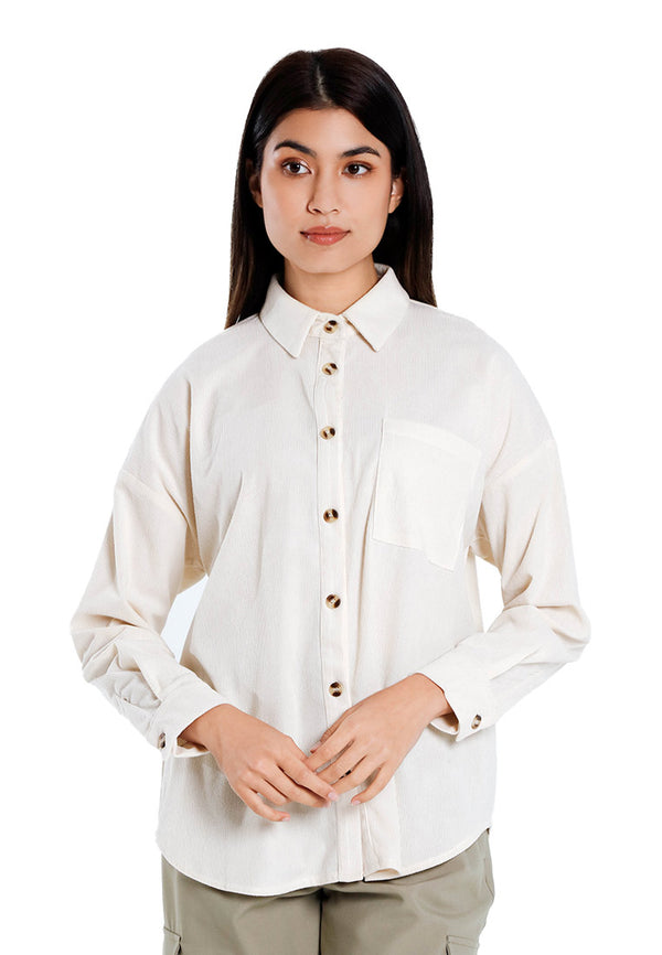 Forest Ladies Oversized Corduroy Shirt Women Long Sleeve Shirt | Baju Kemeja Perempuan - 822485