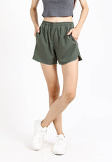 Forest Ladies Stretchable Polyester High Waist Plain Shorts Women Shorts | Seluar Pendek Perempuan - 860148