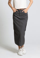 Forest Ladies Cotton Twill Elastic Waisted Cargo Skirt Women Midi Skirt - 880009