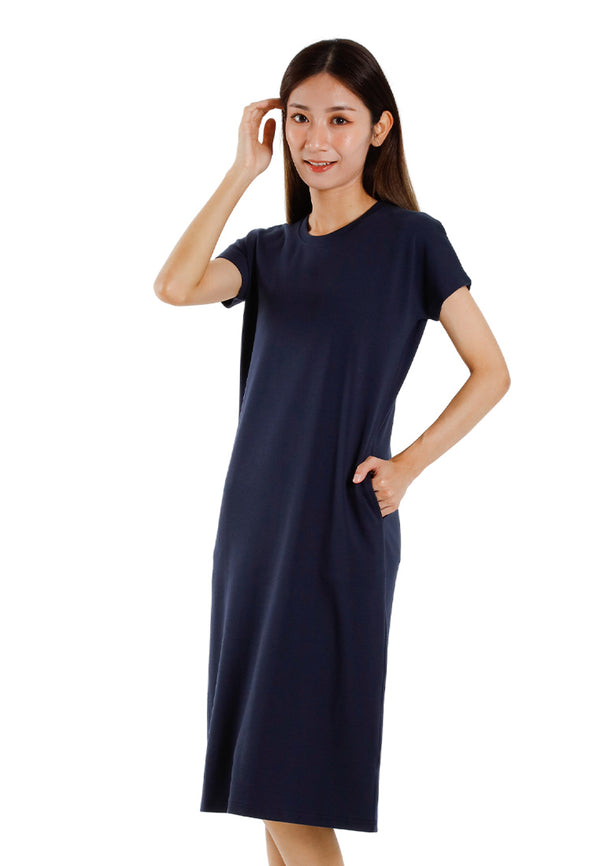 Forest Dress Perempuan | Forest Ladies Cotton Interlock Round Neck Women Casual Short Sleeve Dress - 880012