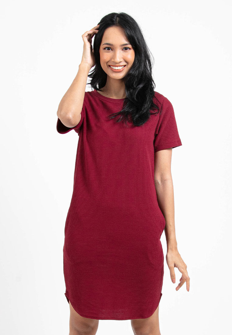 Forest Ladies Waffle Cotton Short Sleeve Round Neck Dress Women | Baju Perempuan Lengan Pendek - 885038