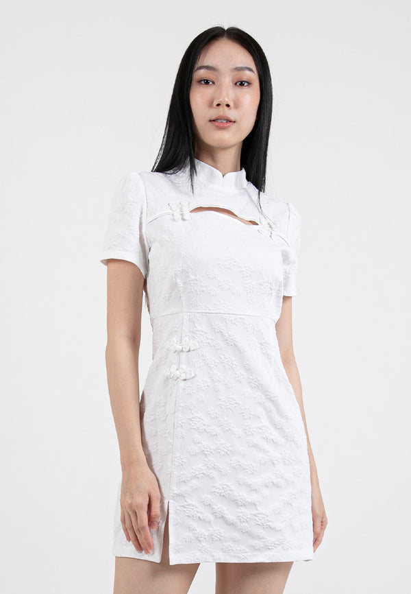 Forest Ladies Jacquard Puff Sleeve Modern Cheongsam Dress - 885059