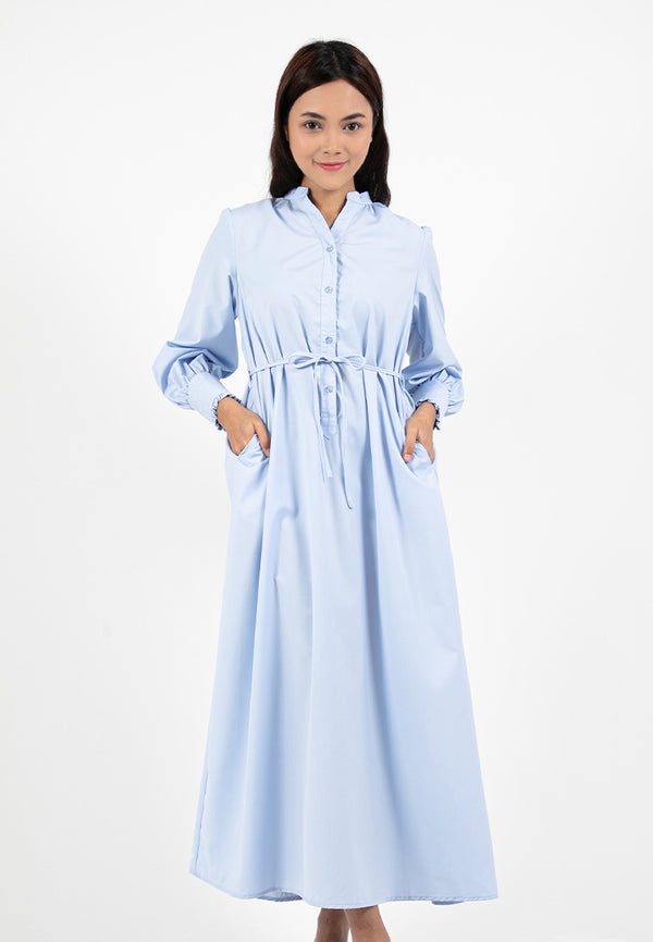 Forest x Hatta Dolmat Ladies Woven Plain Cuffed Sleeve Maxi Shirt Dress | Baju Perempuan - 885070