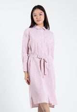 Forest Ladies Oversized Cotton Striped Shirt Dress Women Long Sleeve Shirt Dress Tunic| Baju Kemeja Perempuan - 885077