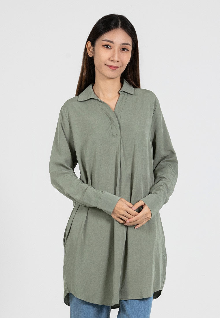 Forest Ladies Rayon Lyocell Shirt Dress Women Long Sleeve Tunic Dress | Baju Kemeja Lengan Panjang Perempuan - 885079