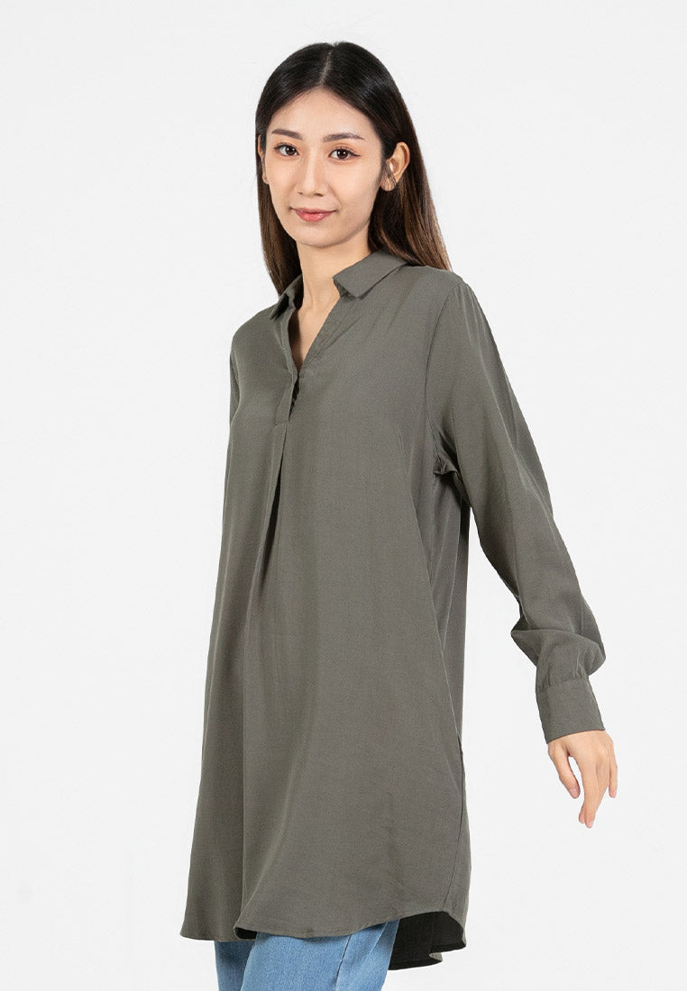 Forest Ladies Rayon Lyocell Shirt Dress Women Long Sleeve Tunic Dress | Baju Kemeja Lengan Panjang Perempuan - 885079