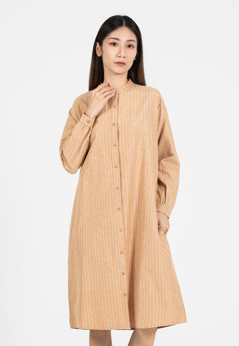 Forest Ladies Cotton Striped Oversized Shirt Dress Women Long Sleeve | Baju Kemeja Lengan Panjang Perempuan - 885080