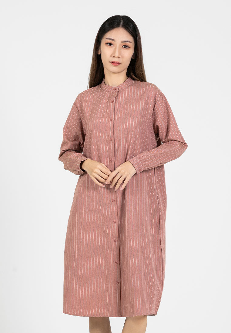 Forest Ladies Cotton Striped Oversized Shirt Dress Women Long Sleeve | Baju Kemeja Lengan Panjang Perempuan - 885080