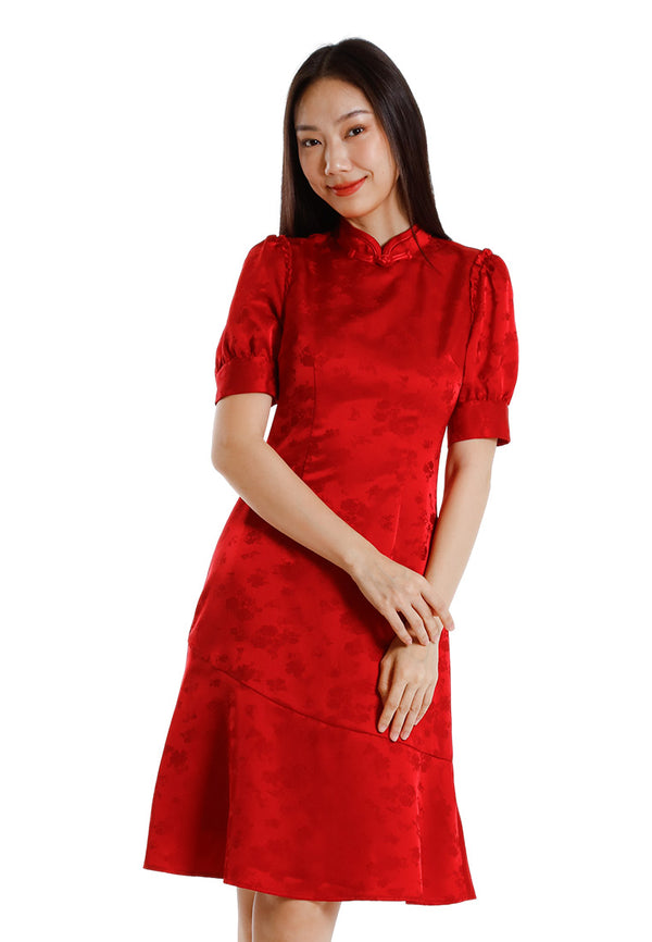 Forest Ladies Jacquard Puff Sleeve Cheongsam Dress Women Cheongsam - 885088