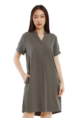 Forest Ladies Rayon Lyocell Collar Plain Shirt Dress Women Short Sleeve Dress - 885098