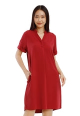 Forest Ladies Rayon Lyocell Collar Plain Shirt Dress Women Short Sleeve Dress - 885098