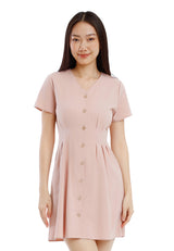 Forest Ladies Cotton Linen Dress Women Button Up V-Neck Dress - 885101