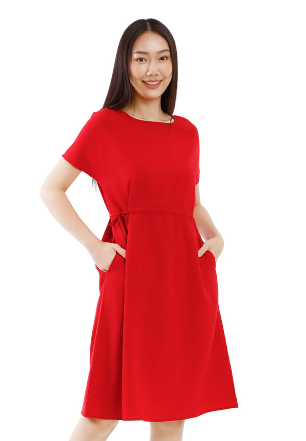 Forest Ladies Polyester Short Sleeve Ruched Waist Dress Women Casual Dress - 885102