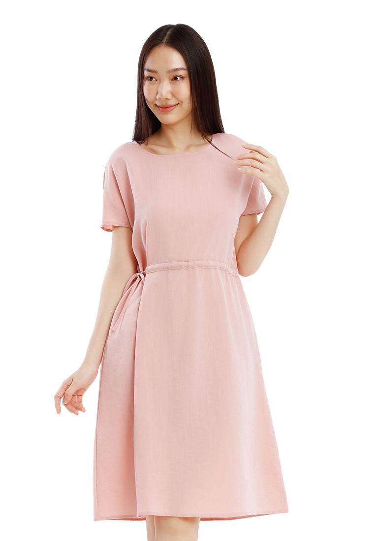 Forest Ladies Polyester Short Sleeve Ruched Waist Dress Women Casual Dress - 885102