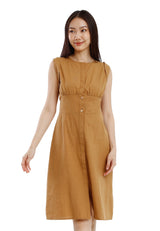 Forest Ladies Cotton Linen Sleeveless Button Dress Women Dress - 885104