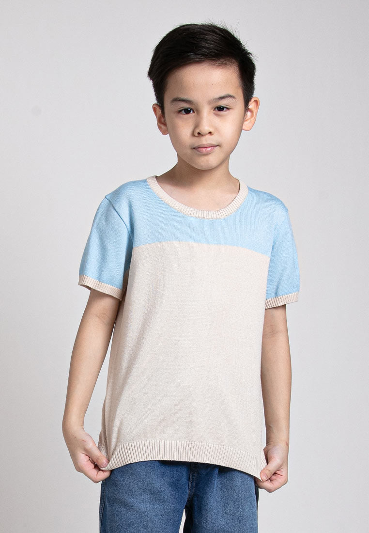 Forest Kids Boys Short Sleeve Color Block Soft Knit Top | Baju Budak Lelaki - FK20225