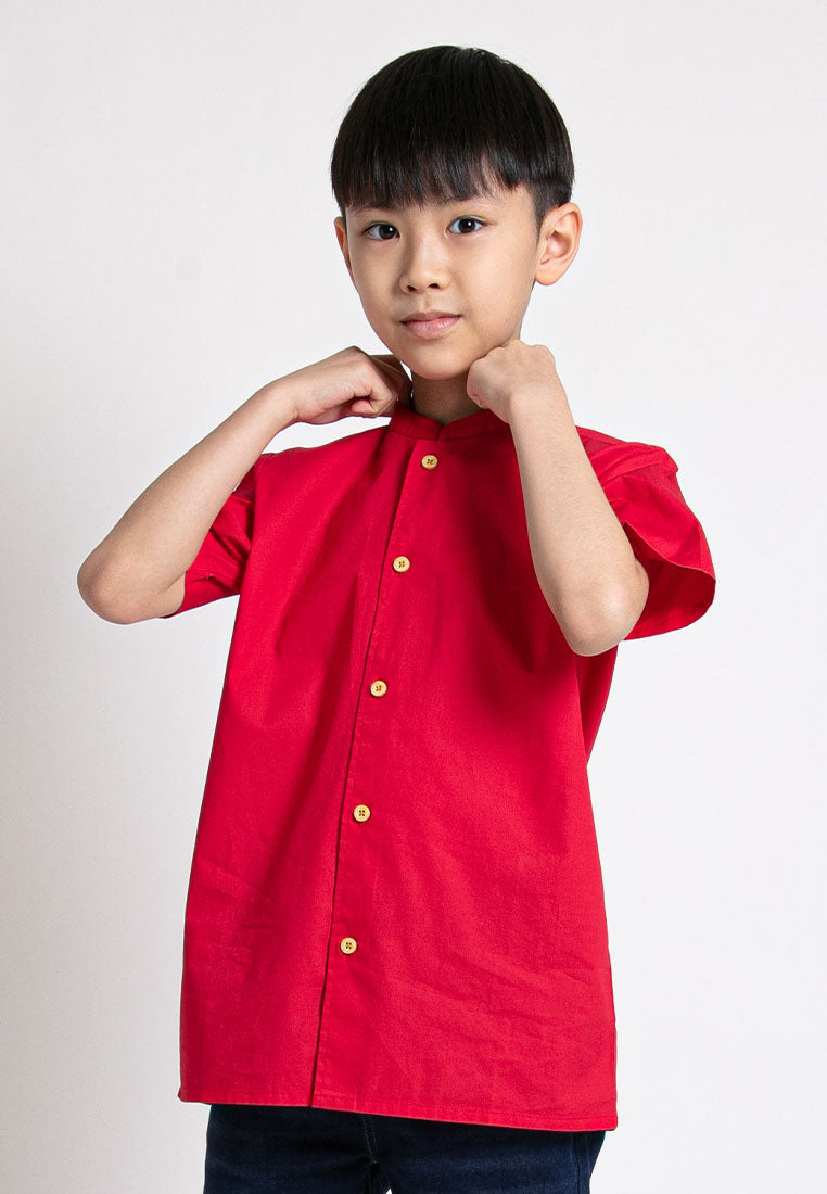 Forest Mandarin Collar Plain Men / Boy Shirt | CNY 2024 Year Dragon Family Wear - 621369 / FK20230