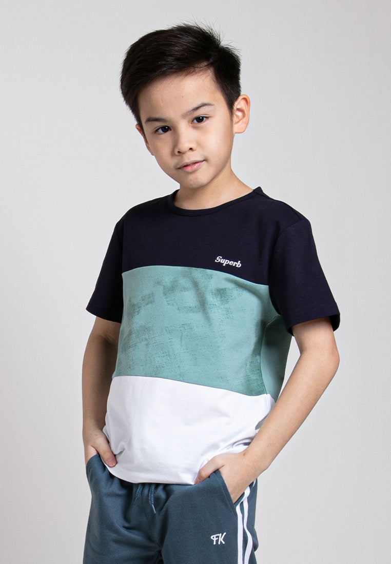 Forest Kids Stretchable Cotton Colour Contrast Round Neck Tee | Baju T Shirt Budak Lelaki - FK20237