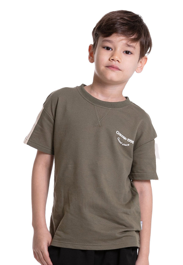 Forest Kids Boys Cotton Terry Cut & Sew Oversized Short Sleeve Top Boy Graphic Tee | Baju Budak Lelaki - FK20241