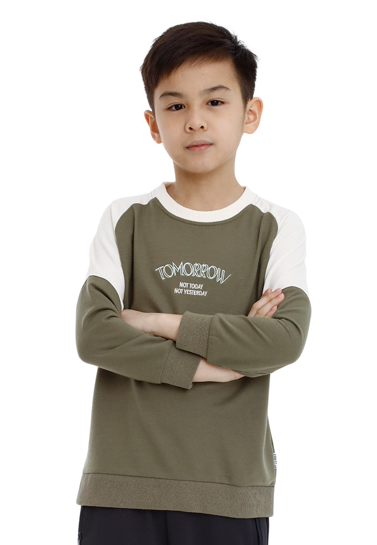 Forest Kids Boy Cut & Sew Long Sleeve Sweater Boys Embroidery Raglan Sleeve Tee | Baju Lelaki Lengan Panjang - FK20249