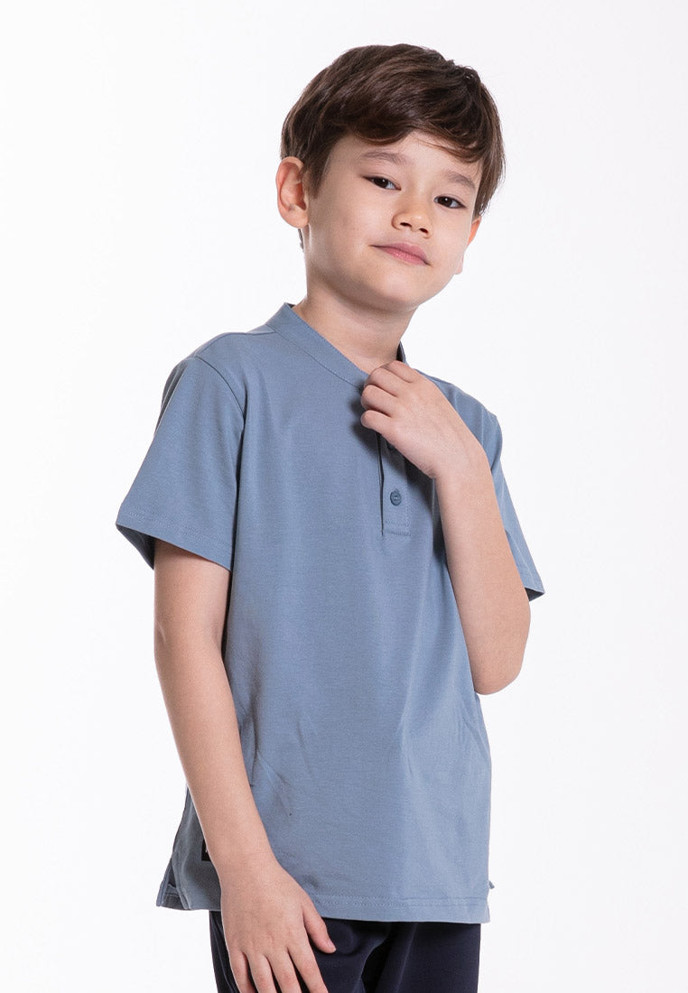 Forest Kids Premium Weight Cotton Stretchable Mandarin Collar T Shirt Kids | T Shirt Baju Budak Lelaki - FK20258