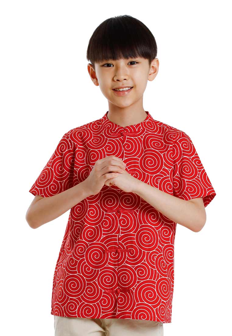 Forest Mandarin Collar Printed Kids Cheongsam Top | CNY 2025 Family Wear - FK20276