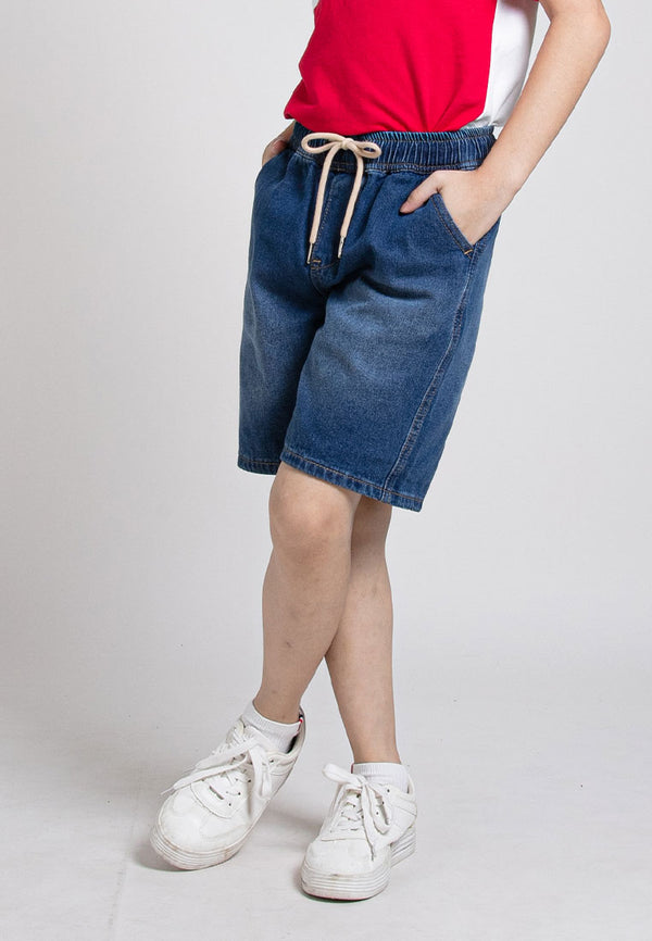 Forest Kids Boy Elastic Waist Denim Jeans Shorts Boy Drawstring Short Pants| Seluar Budak Lelaki - FK65055