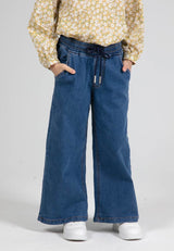 Forest Kids Girls Stretchable Denim Jeans Elastic Waisted Wide Leg Pants | Seluar Panjang Budak Perempuan - FK810021