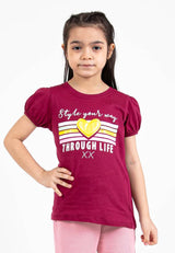 Forest Kids Girl 100% Cotton Puff Short Sleeve T-Shirt Girls Graphic Round Neck| Baju Budak Perempuan - FK820062